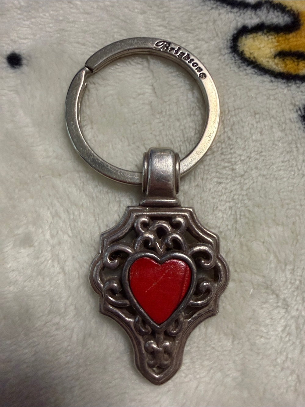Brighton Silver-Tone Filigree Keychain with Red Heart